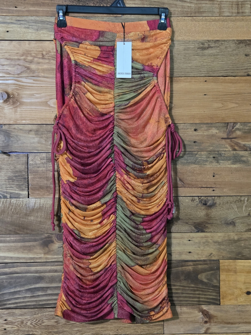 NWT Andrea Iyamah lined Mesh Ruched Midi Skirt XS Colorful Bodycon
